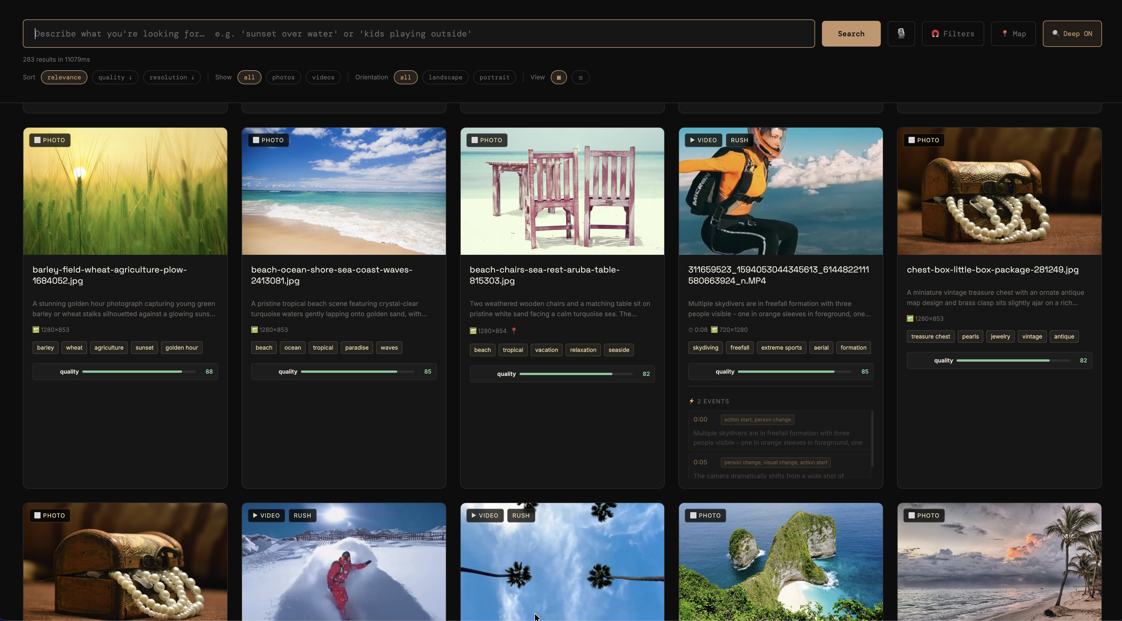 SMOOZZ search interface with AI-powered media cards
